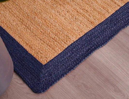 Handmade Braided Natural Jute with Navy Blue Border Floor Area Runner Rug