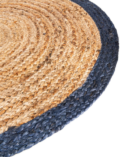 Natural Jute Oval Rug with Navy Blue Border | Hand-Woven Coastal Farmhouse Area Rug