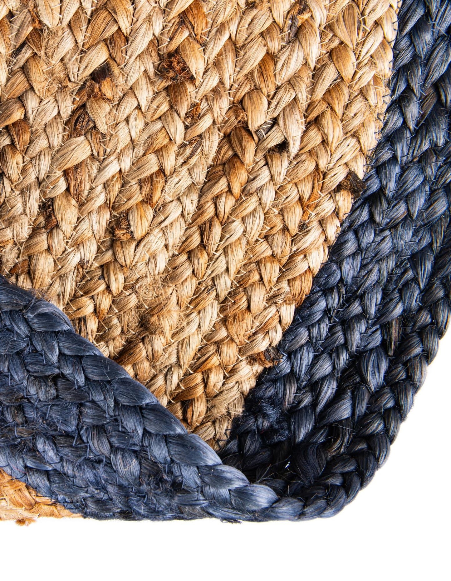 Natural Jute Oval Rug with Navy Blue Border | Hand-Woven Coastal Farmhouse Area Rug