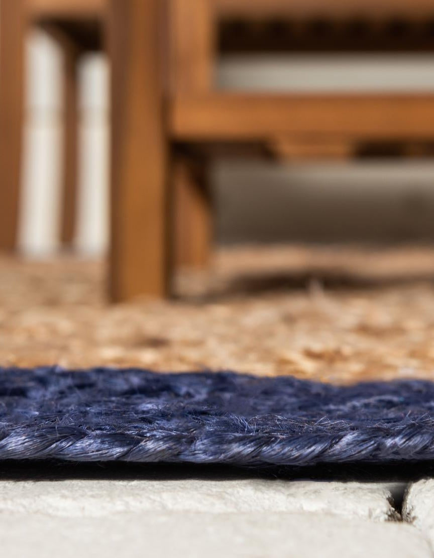 Natural Jute Oval Rug with Navy Blue Border | Hand-Woven Coastal Farmhouse Area Rug