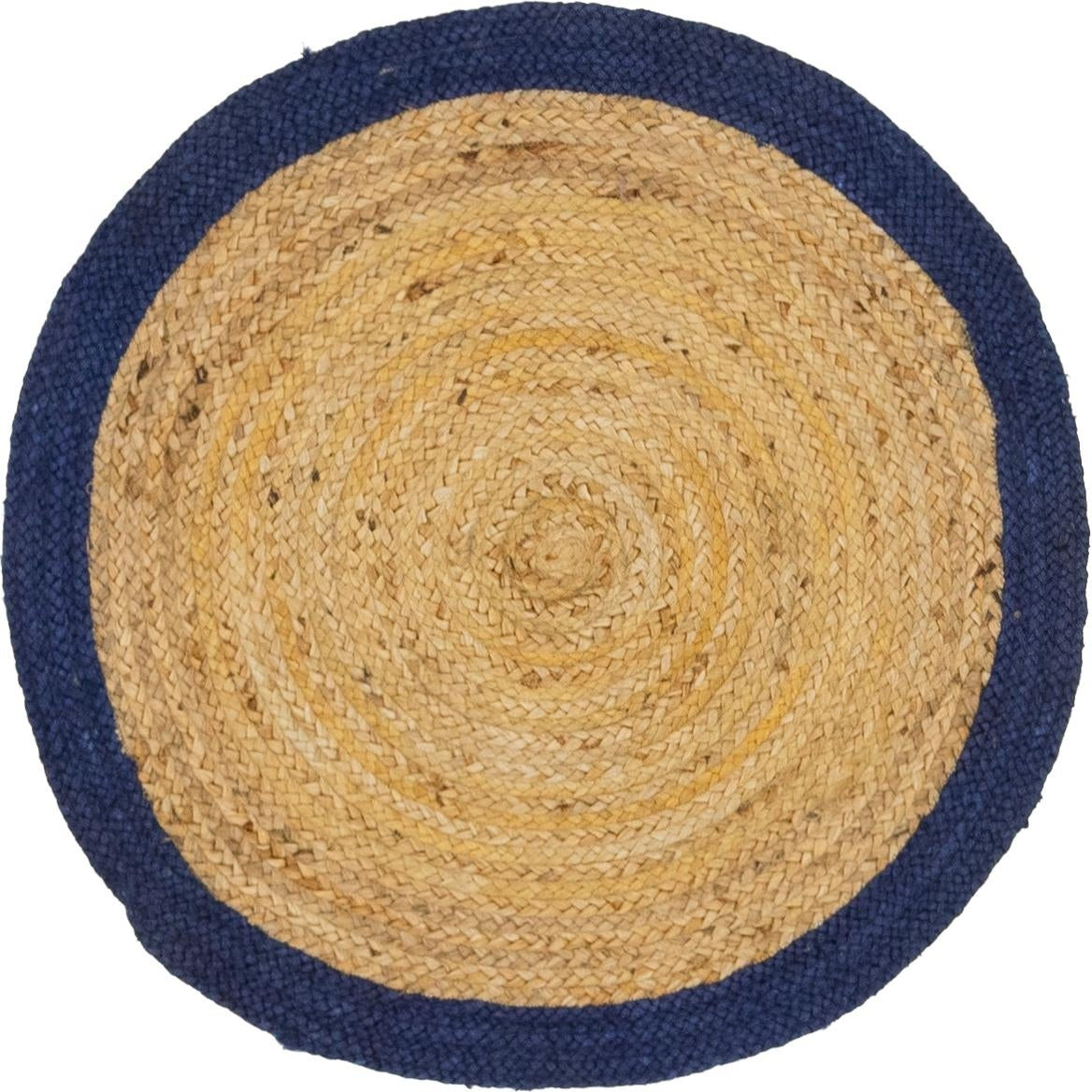 Handmade Natural Jute Round Floor Area Rug with Contrast Border |Coastal Area Carpet Rug