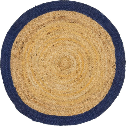 Handmade Natural Jute Round Floor Area Rug with Contrast Border |Coastal Area Carpet Rug