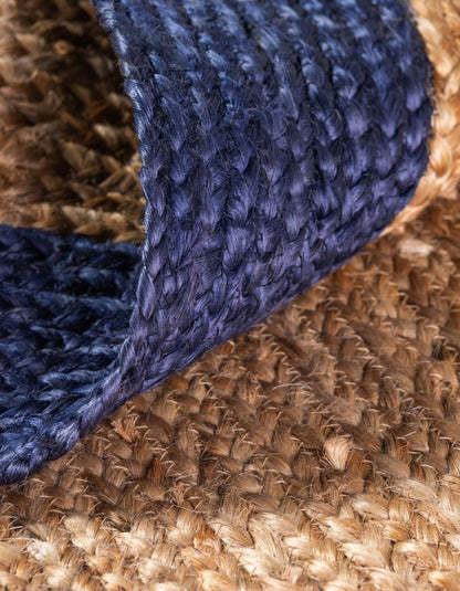 Handmade Natural Jute Round Floor Area Rug with Contrast Border |Coastal Area Carpet Rug