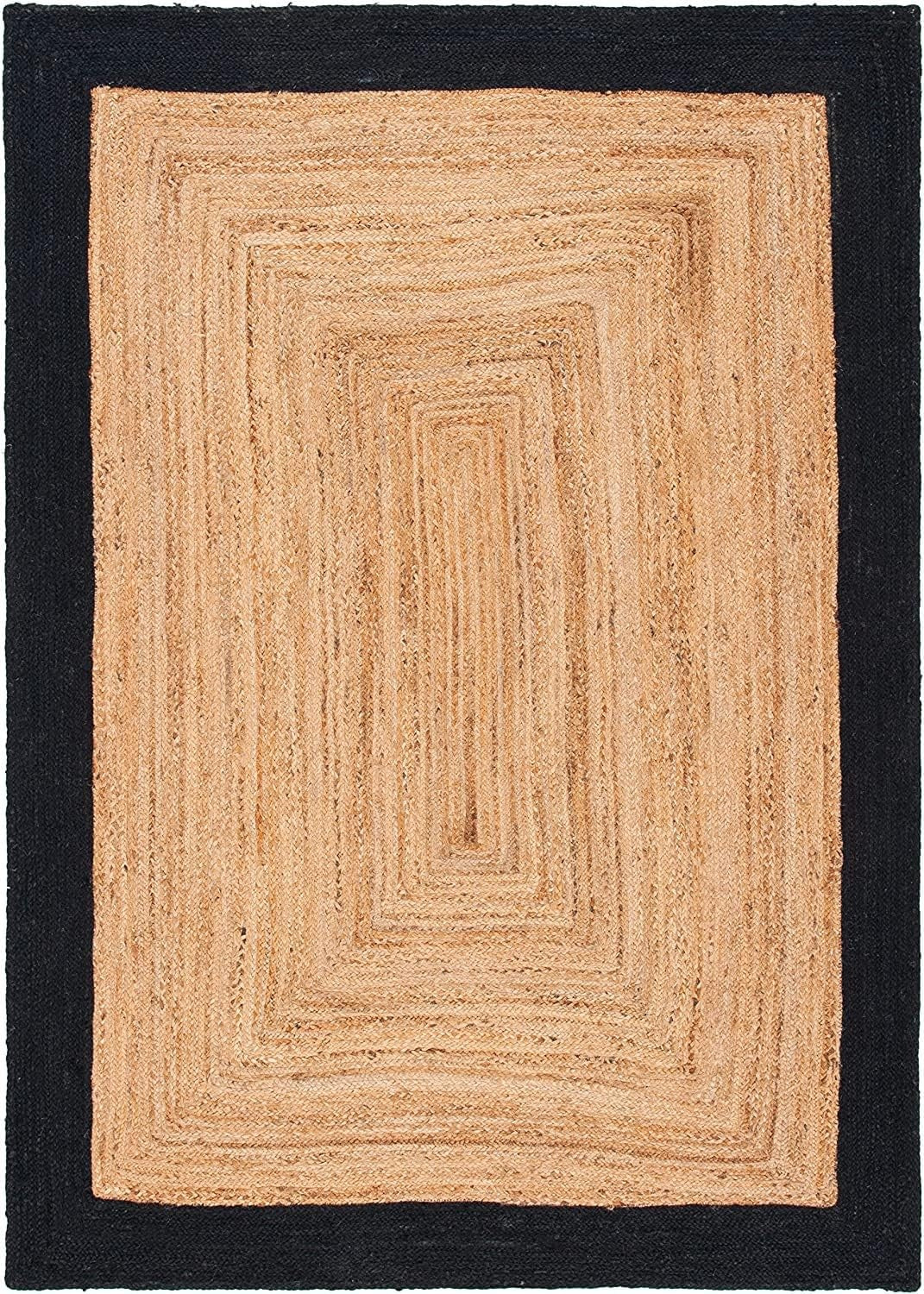 Handmade Braided Natural Jute with Black Border Floor Area Runner Rug