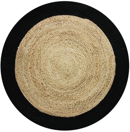 Handmade Natural Jute Round Floor Area Rug with Contrast Border |Coastal Area Carpet Rug