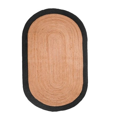 Natural Jute Oval Rug with Bold Black Border | Hand-Woven Modern Rustic Area Rug