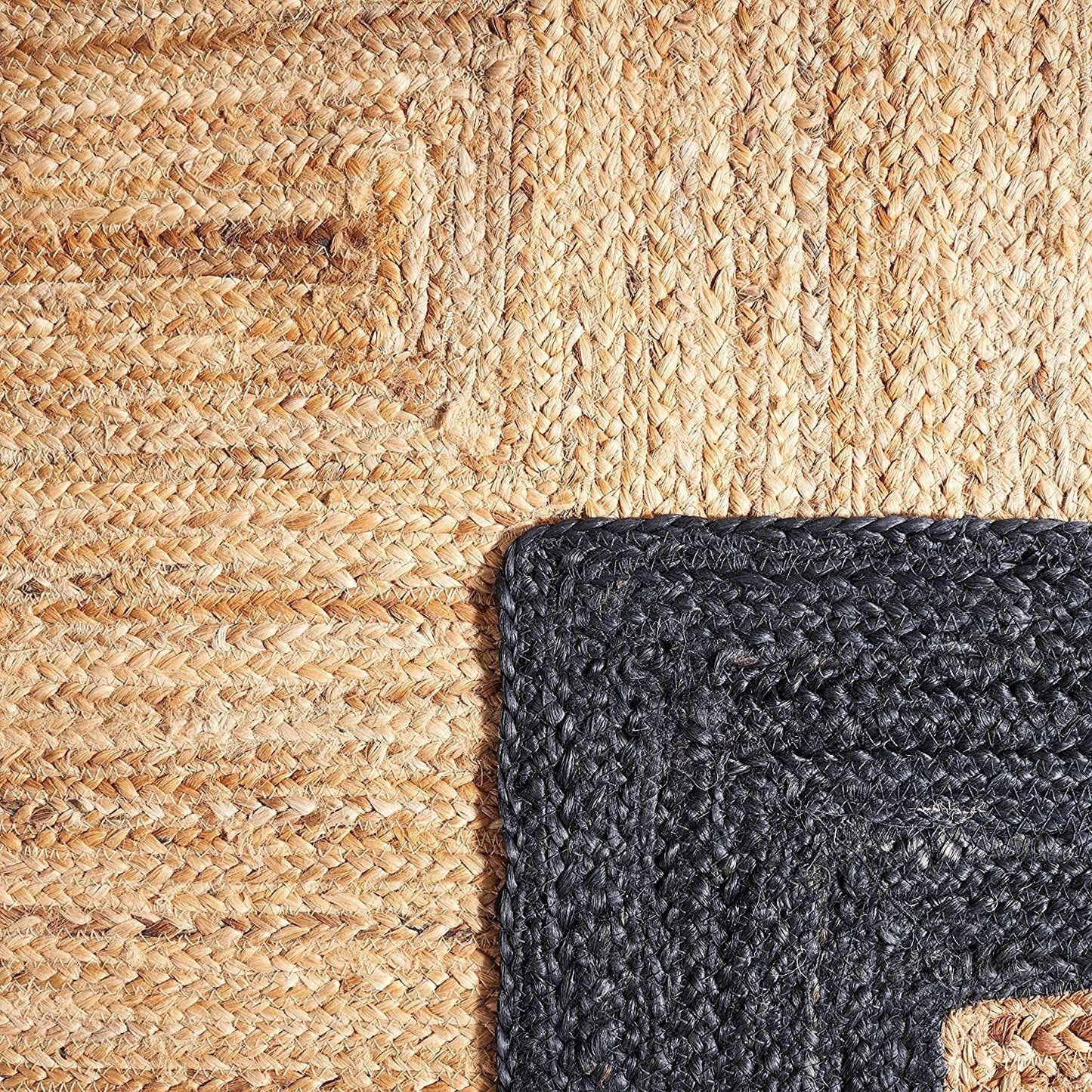 Natural Jute Oval Rug with Bold Black Border | Hand-Woven Modern Rustic Area Rug