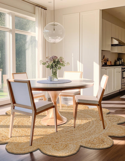 Handmade Scalloped Round Jute Rug – Natural Eco-Friendly Boho Area Rug