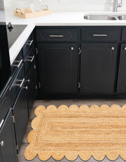 Handmade Natural Jute Scalloped Rectangular Rug – Eco Friendly Boho Carpet for Living Room & Bedroom