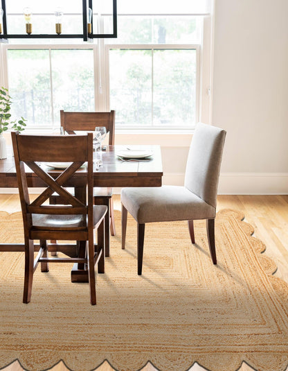 Handmade Natural Jute Scalloped Rectangular Rug – Eco Friendly Boho Carpet for Living Room & Bedroom