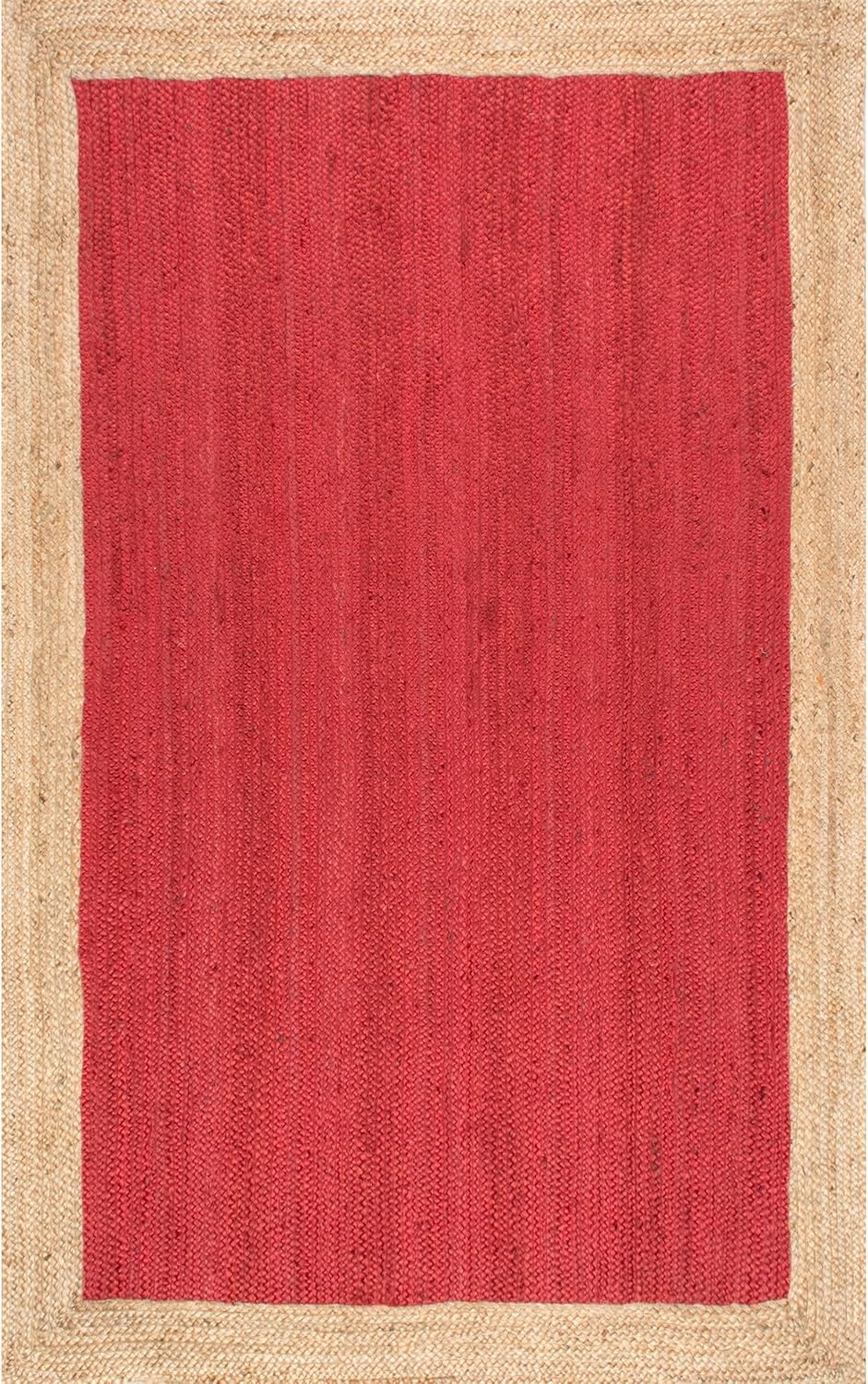 Handmade Braided Natural Jute Inner Red With Natural Border Border Floor Area Runner Rug