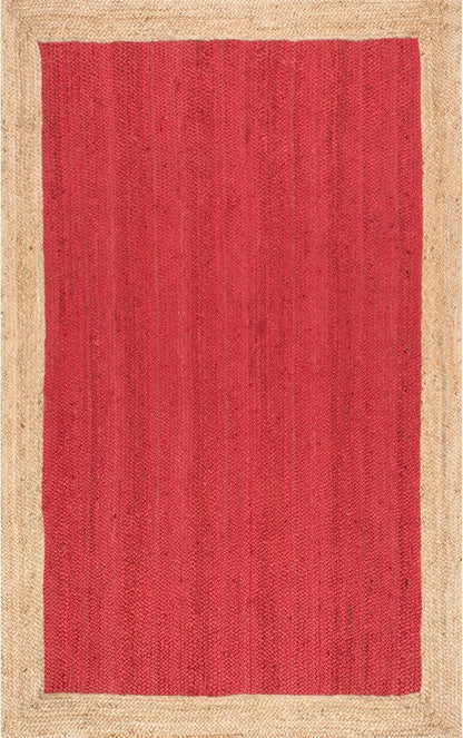 Handmade Braided Natural Jute Inner Red With Natural Border Border Floor Area Runner Rug