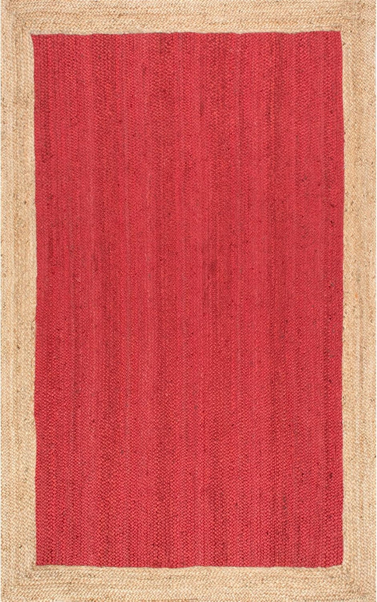 Handmade Braided Natural Jute Inner Red With Natural Border Border Floor Area Runner Rug