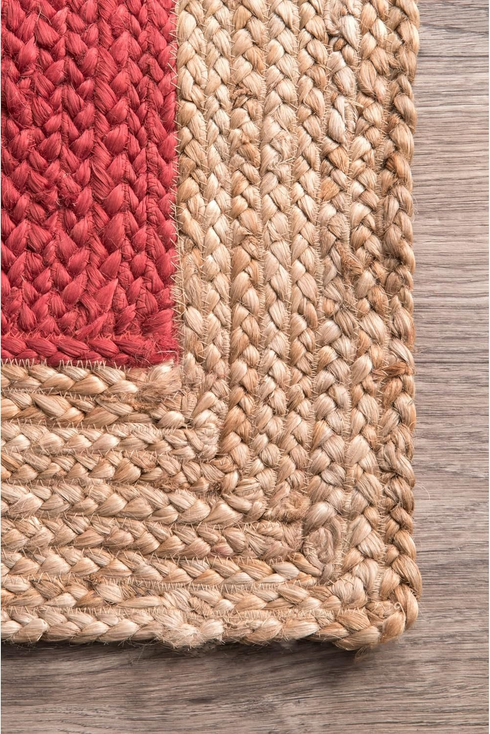 Handmade Braided Natural Jute Inner Red With Natural Border Border Floor Area Runner Rug