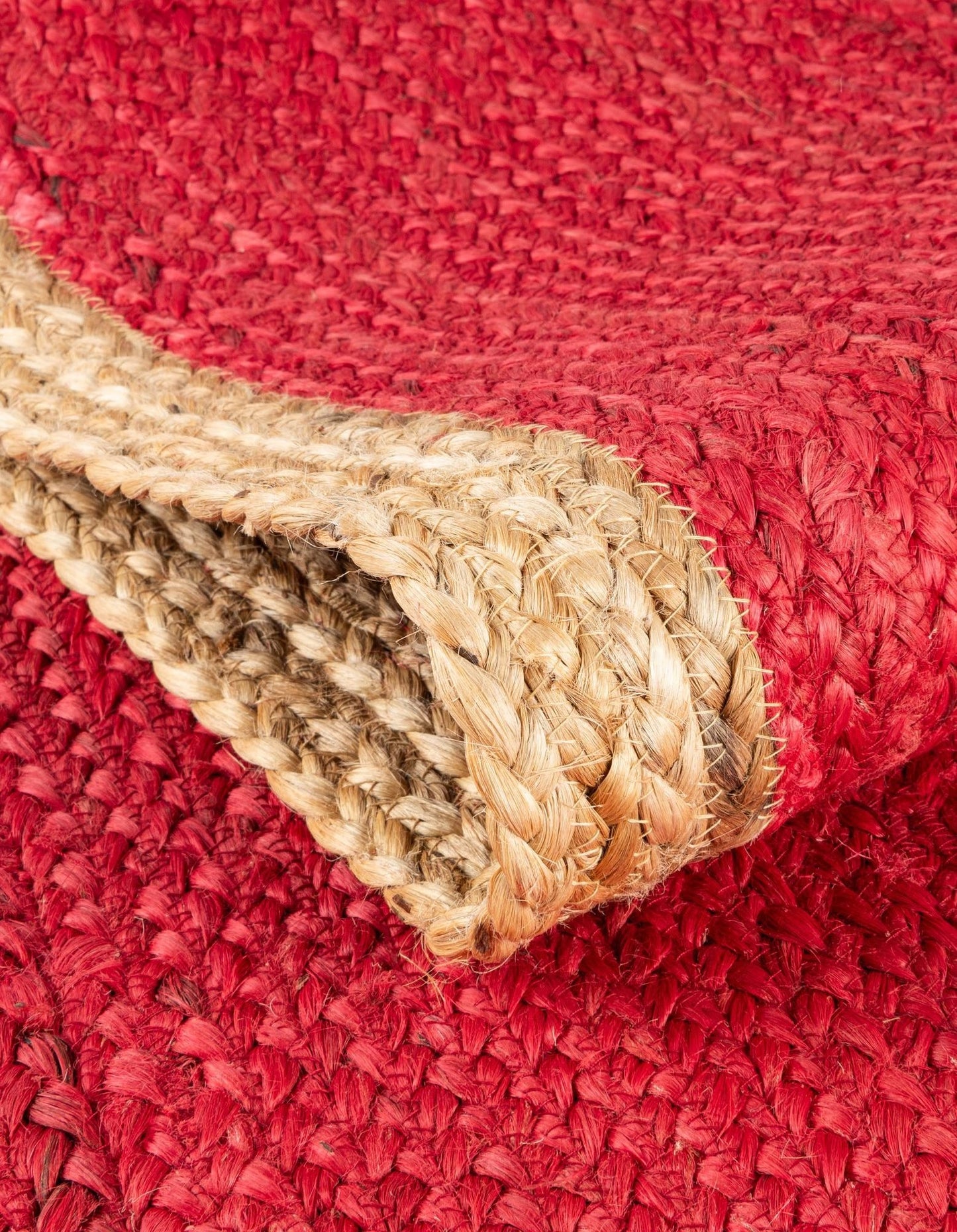 Artisan Crimson Red & Natural Border Jute Oval Rug | Modern Farmhouse Hand-Braided Area Rug