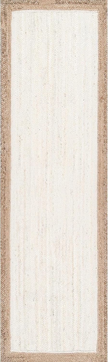 Handmade Braided Natural Jute Inner White With Natural Border Border Floor Area Runner Rug