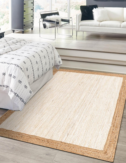 Handmade Braided Natural Jute Inner White With Natural Border Border Floor Area Runner Rug