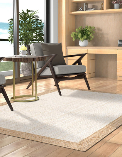Handmade Braided Natural Jute Inner White With Natural Border Border Floor Area Runner Rug