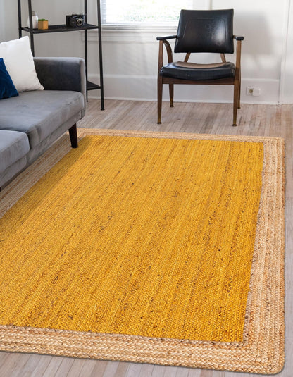 Handmade Braided Natural Jute Inner Yellow With Natural Border Border Floor Area Runner Rug
