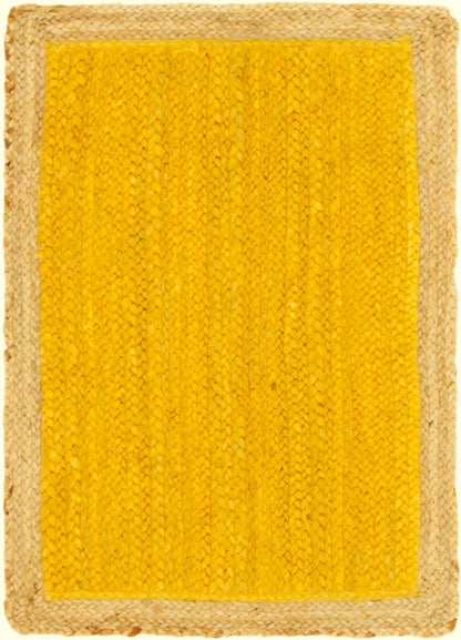 Handmade Braided Natural Jute Inner Yellow With Natural Border Border Floor Area Runner Rug