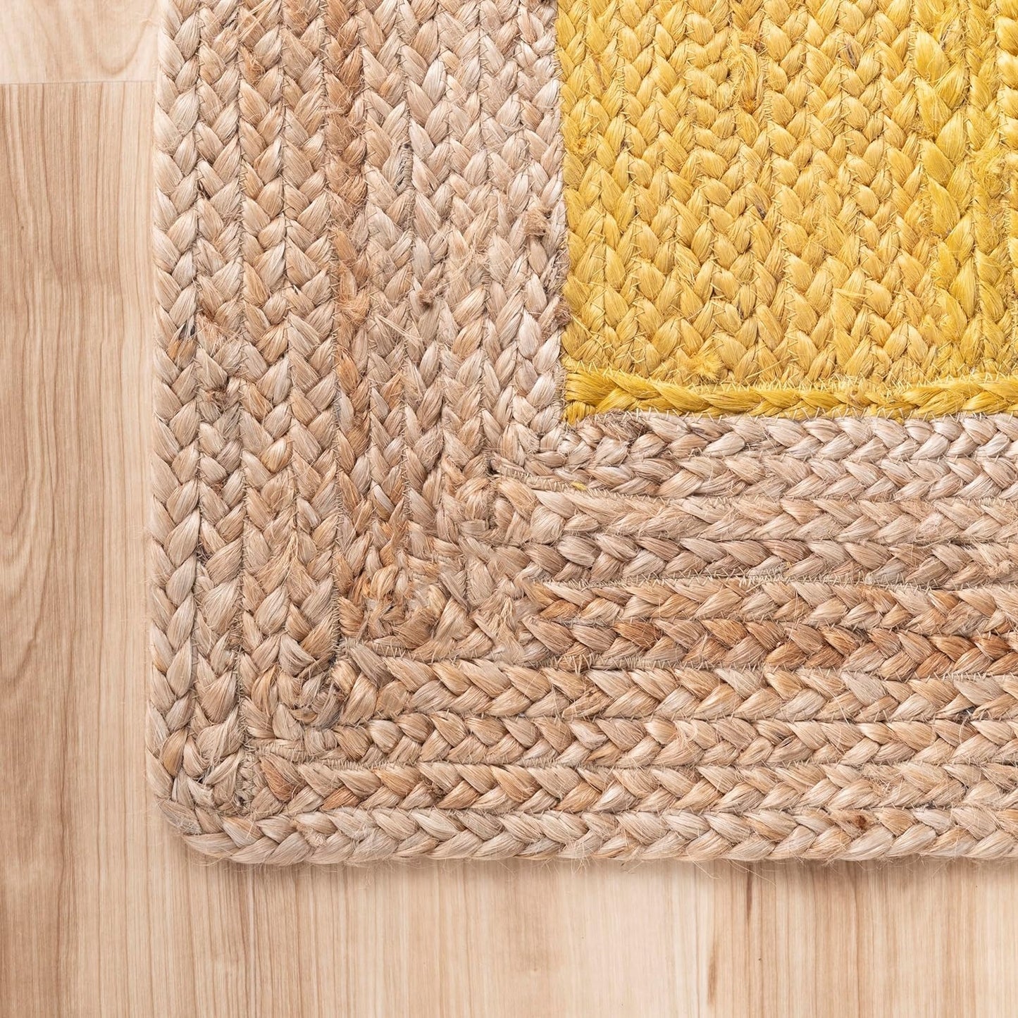 Handmade Braided Natural Jute Inner Yellow With Natural Border Border Floor Area Runner Rug