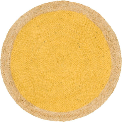 Handmade Natural Jute Yellow Round Area Rug with Natural Border – Eco-Friendly Braided Area Rug Floor Carpet