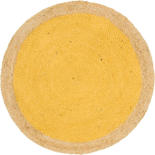 Handmade Natural Jute Yellow Round Area Rug with Natural Border – Eco-Friendly Braided Area Rug Floor Carpet