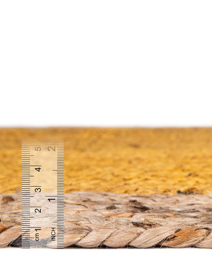 Handmade Natural Jute Yellow Round Area Rug with Natural Border – Eco-Friendly Braided Area Rug Floor Carpet