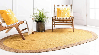 Handmade Round Yellow & Natural Jute Rug – Inner Yellow with Natural Border | Eco-Friendly Area Rug