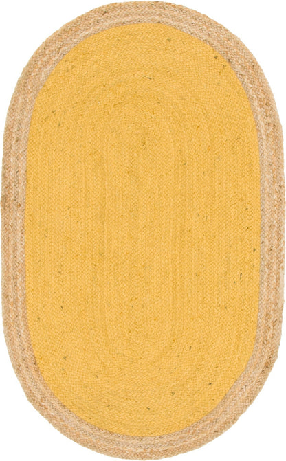 Handmade Round Yellow & Natural Jute Rug – Inner Yellow with Natural Border | Eco-Friendly Area Rug