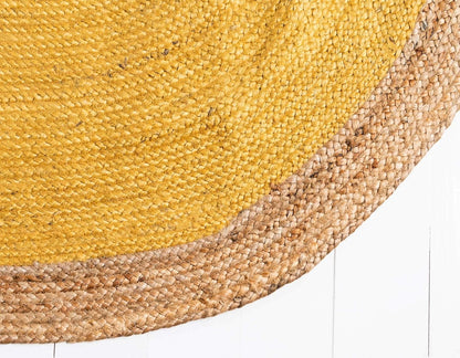 Handmade Round Yellow & Natural Jute Rug – Inner Yellow with Natural Border | Eco-Friendly Area Rug