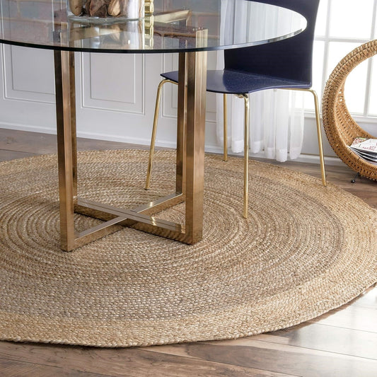 Handmade Natural Jute Grey Round Area Rug with Natural Border – Eco-Friendly Braided Area Rug Floor Carpet