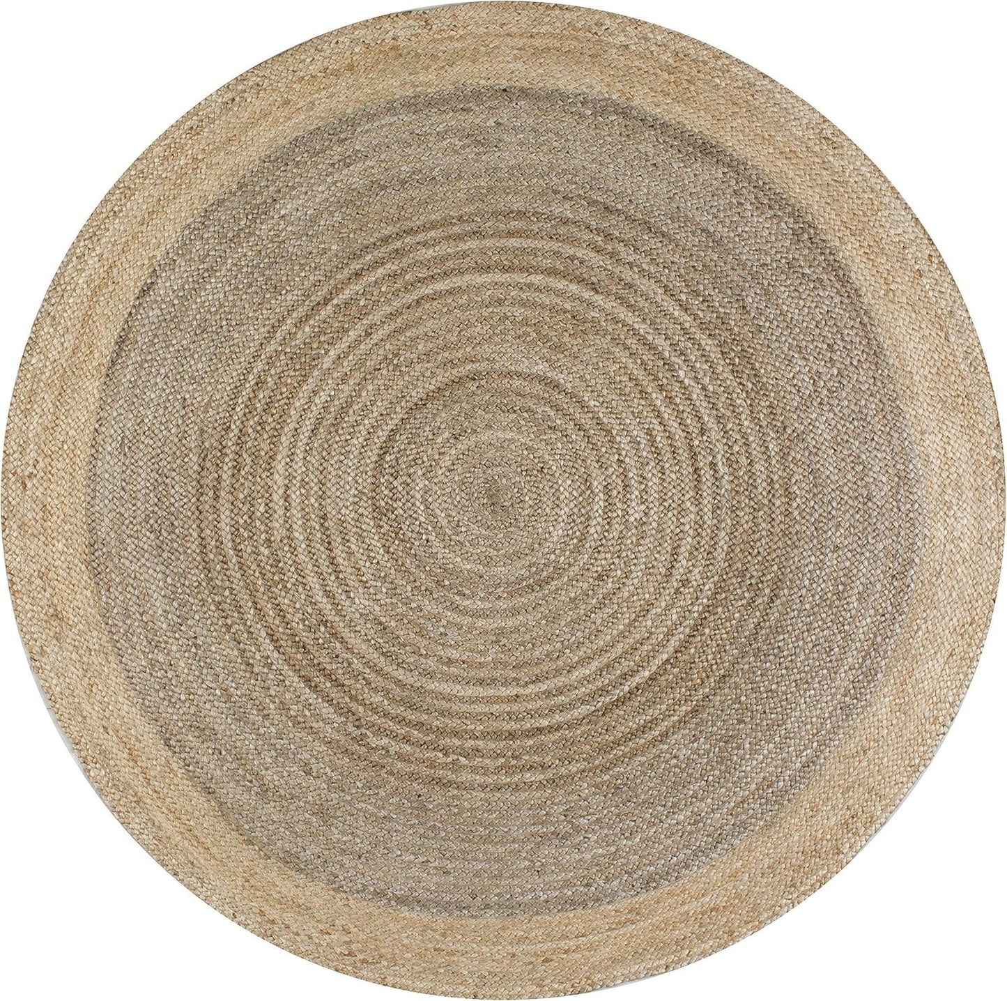 Handmade Natural Jute Grey Round Area Rug with Natural Border – Eco-Friendly Braided Area Rug Floor Carpet