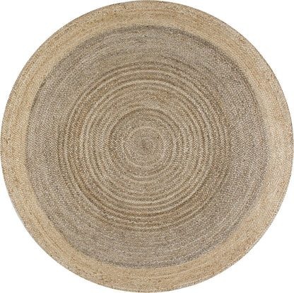 Handmade Natural Jute Grey Round Area Rug with Natural Border – Eco-Friendly Braided Area Rug Floor Carpet
