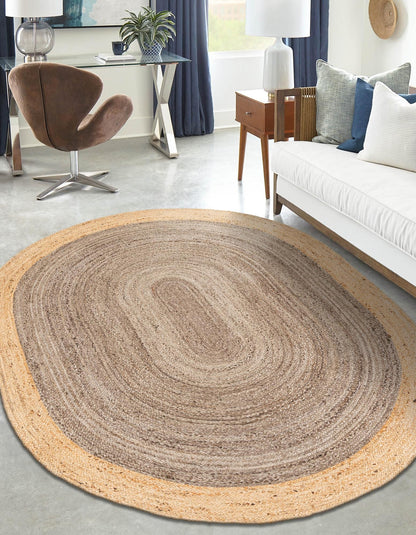 Handmade Round Grey & Natural Jute Rug – Grey Inner with Natural Border | Eco-Friendly Area Rug