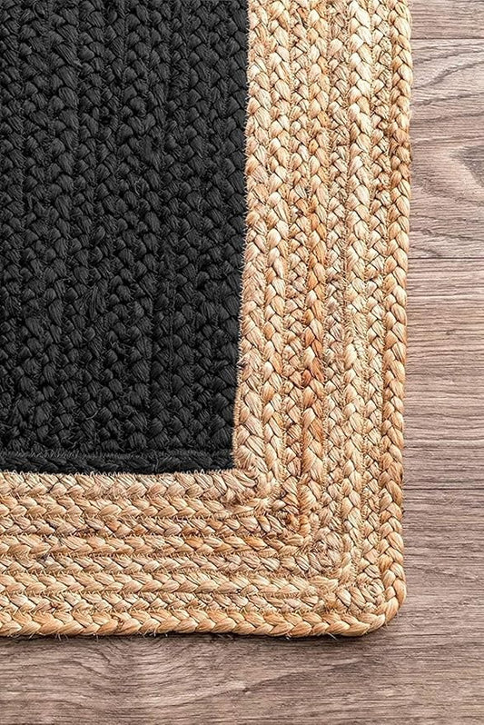 Handmade Braided Natural Jute Inner Black With Natural Border Floor Area Runner Rug