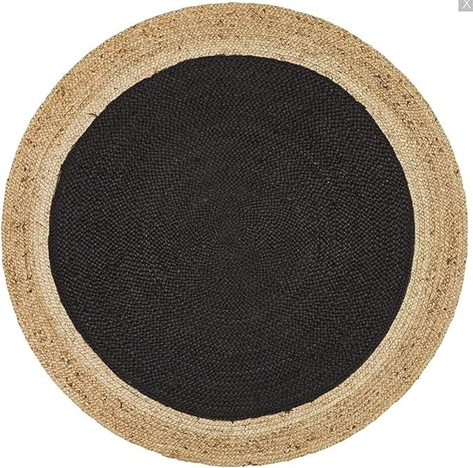 Handmade Black & Natural Jute Round Area Rug – Eco-Friendly Braided Jute Area Rug for Living Room & Bedroom