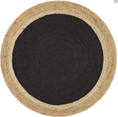 Handmade Black & Natural Jute Round Area Rug – Eco-Friendly Braided Jute Area Rug for Living Room & Bedroom