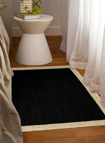 Handmade Braided Natural Jute Inner Black With Natural Border Floor Area Runner Rug