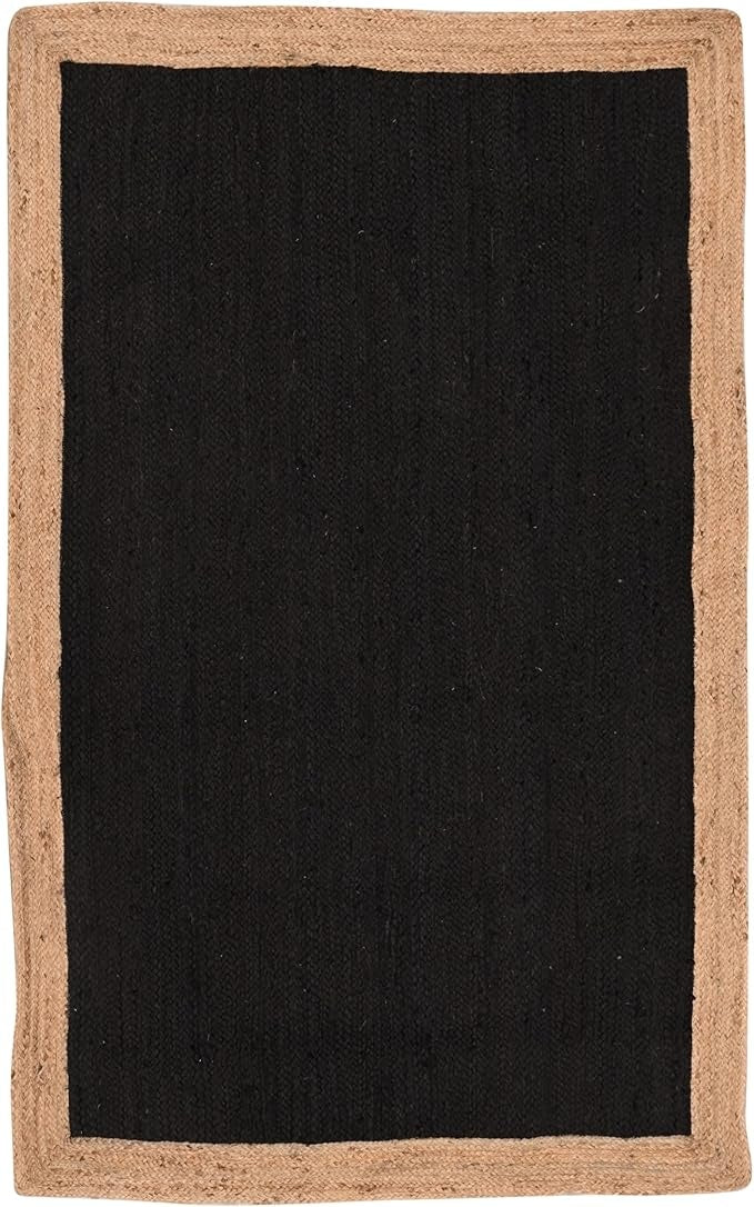 Handmade Braided Natural Jute Inner Black With Natural Border Floor Area Runner Rug
