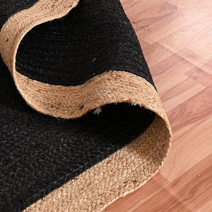 Handmade Braided Natural Jute Inner Black With Natural Border Floor Area Runner Rug