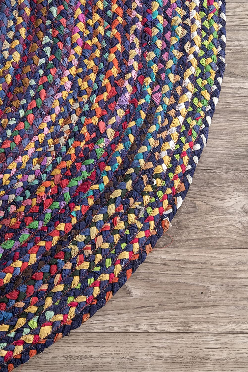 Ocean Breeze Blue Oval Braided Cotton Floor Area Rug | Hand-Woven Coastal Reversible Area Rug