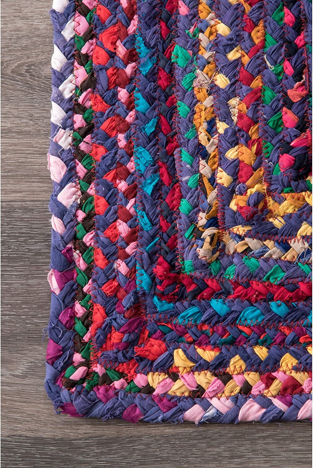 Ocean Breeze Blue Oval Braided Cotton Floor Area Rug | Hand-Woven Coastal Reversible Area Rug