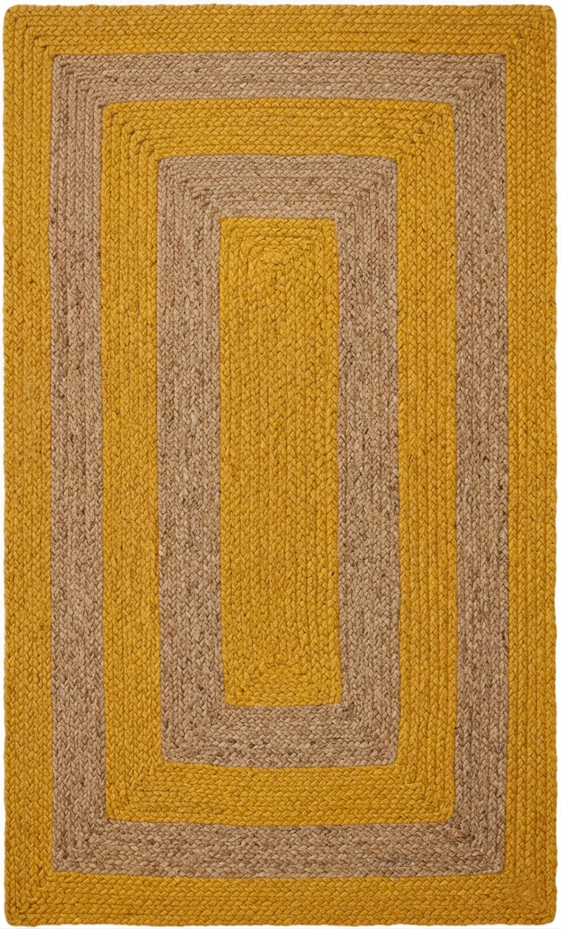 Natural Jute Area Rug geometric stripe design in tan, mustard and beige for indoor floor carpet
