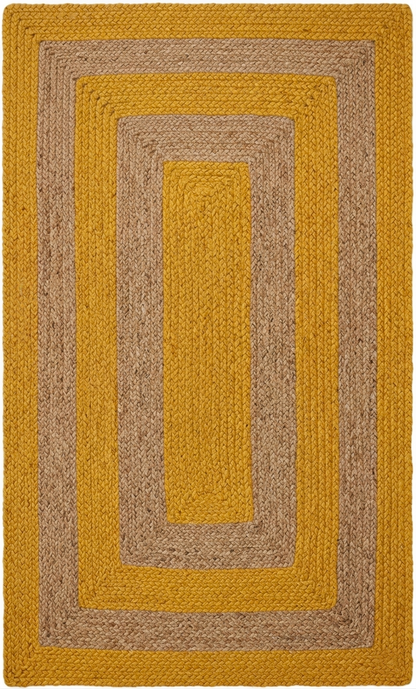 Natural Jute Area Rug geometric stripe design in tan, mustard and beige for indoor floor carpet