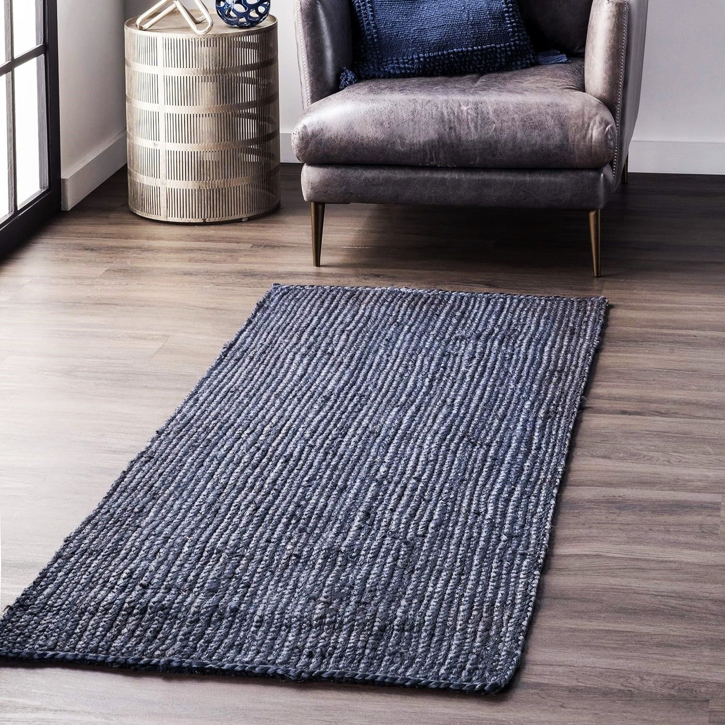 Handmade Braided Natural Jute Neavy Blue Eco Friendly Floor Area Runner Rug