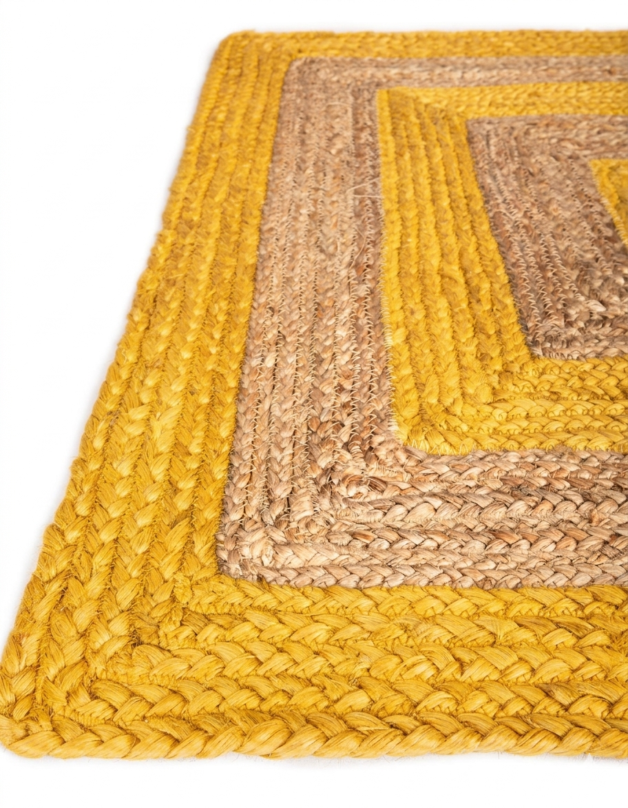Natural Jute Area Rug yellow and natural jute weave floor carpet rug with bordered pattern