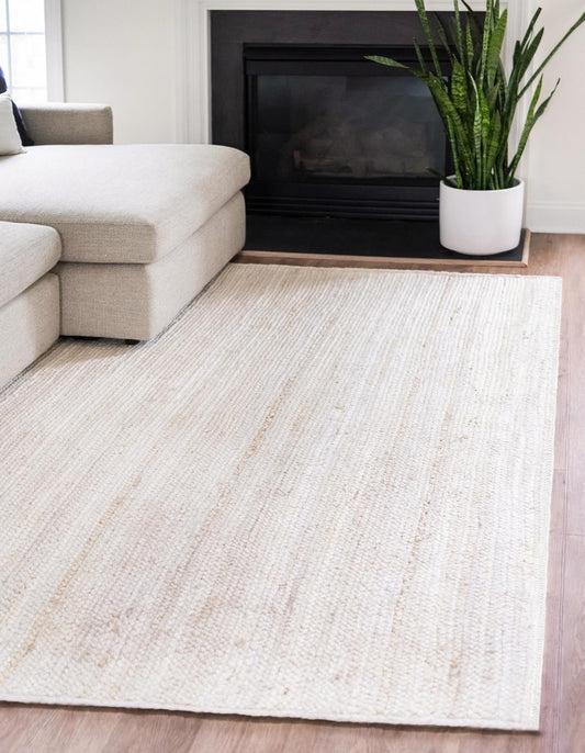 Handmade Braided Natural Jute Off White Eco Friendly Floor Area Runner Rug
