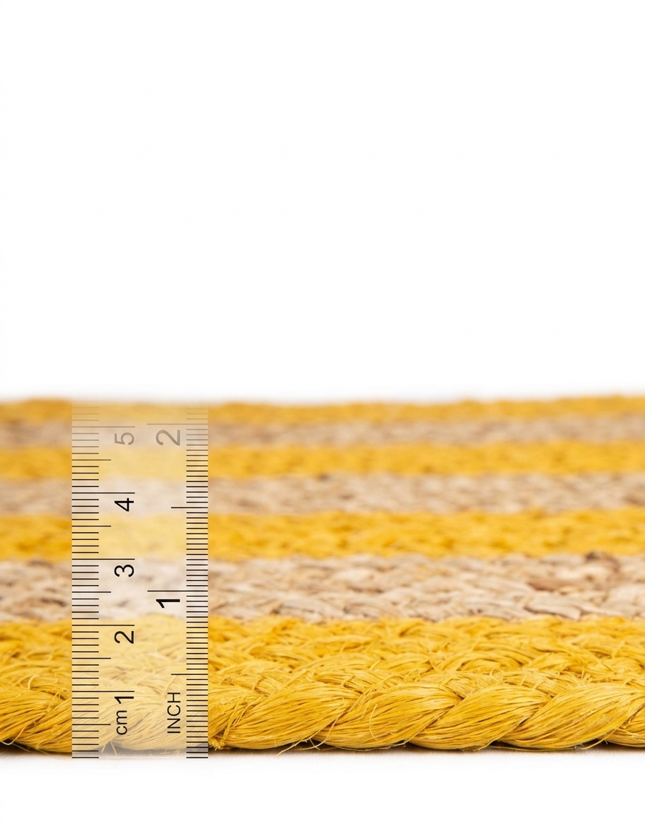 Natural Jute Area Rug floor carpet rug in golden jute with cm ruler showing pile depth