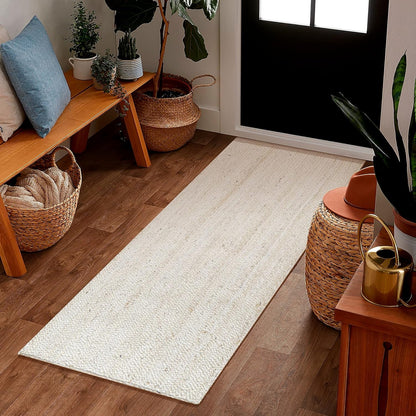 Handmade Braided Natural Jute Off White Eco Friendly Floor Area Runner Rug